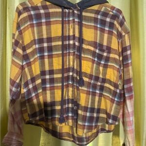 Plaid Hooded Shirt with Yellow and Purple